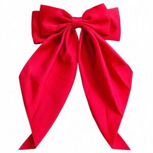 Oversized Red Satin Ribbon Hair Bow - Holiday French Barrette